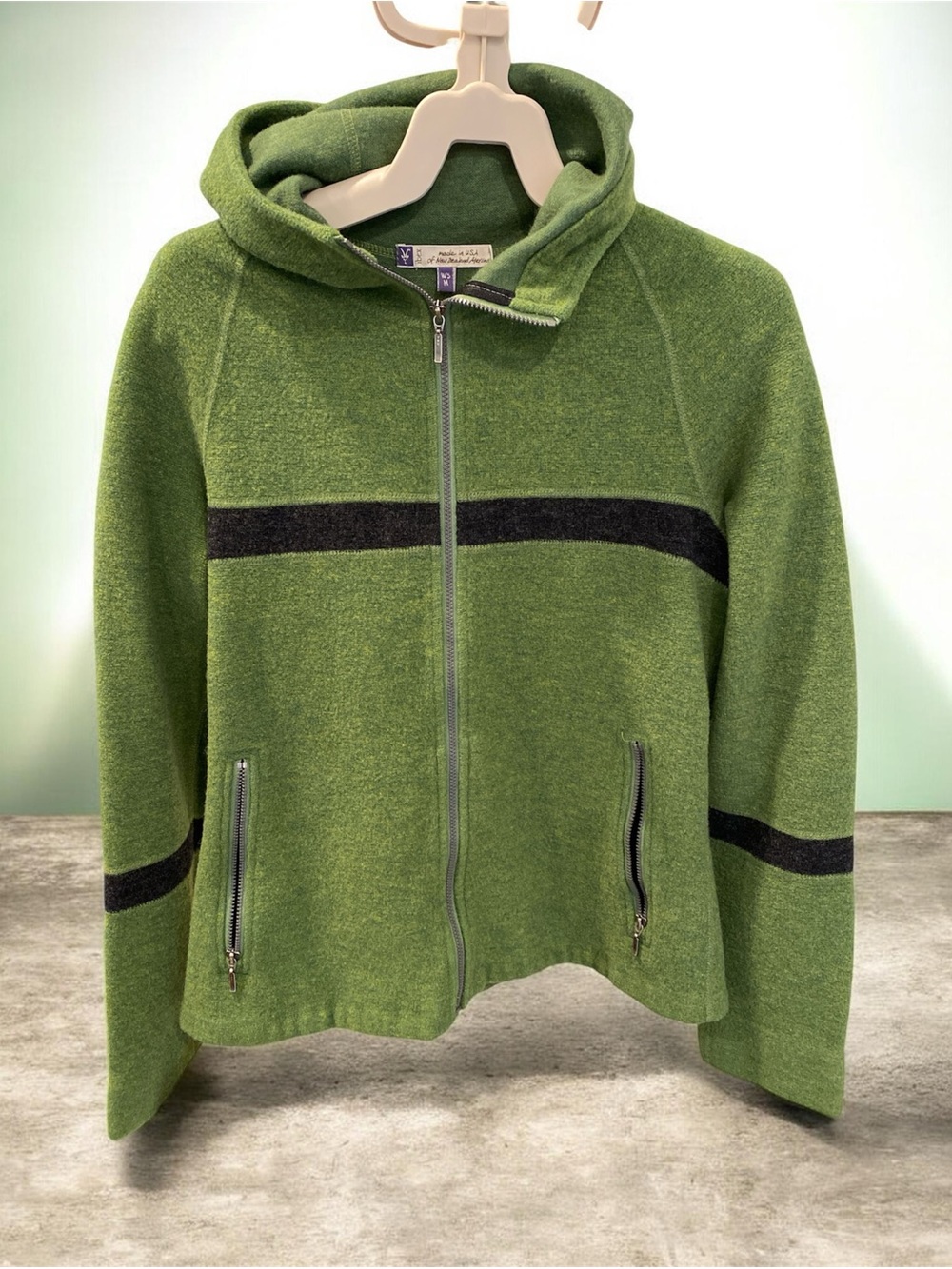 ibex Vintage Carrie Green Hooded Zip Jacket with Black Accent